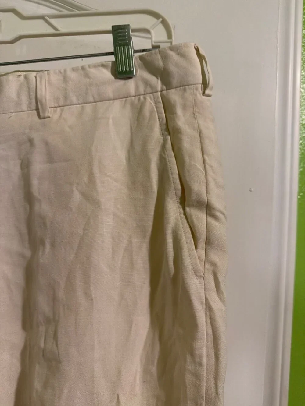 Cream Linen Blend Pleated Trousers With Pockets Size 38/32